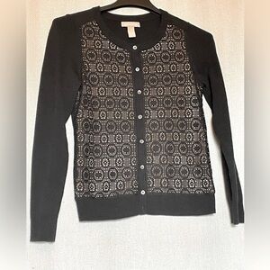 Banana Republic black cardigan with lace inset
